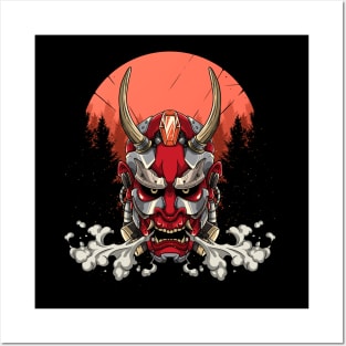 Mecha Oni Mask Red Sky Artwork Posters and Art